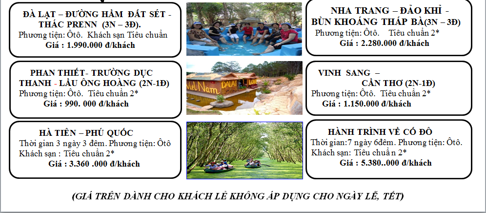 Bảng giá tour khách lẻ 